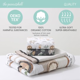 The Peanutshell 4 Piece Organic Cotton Baby Crib Bedding Set for Boys & Girls - Newborn, Infant & Toddler Nursery Bed Set Decor with Two Crib Sheets, Dust Ruffle Comforter - Safari Serenity