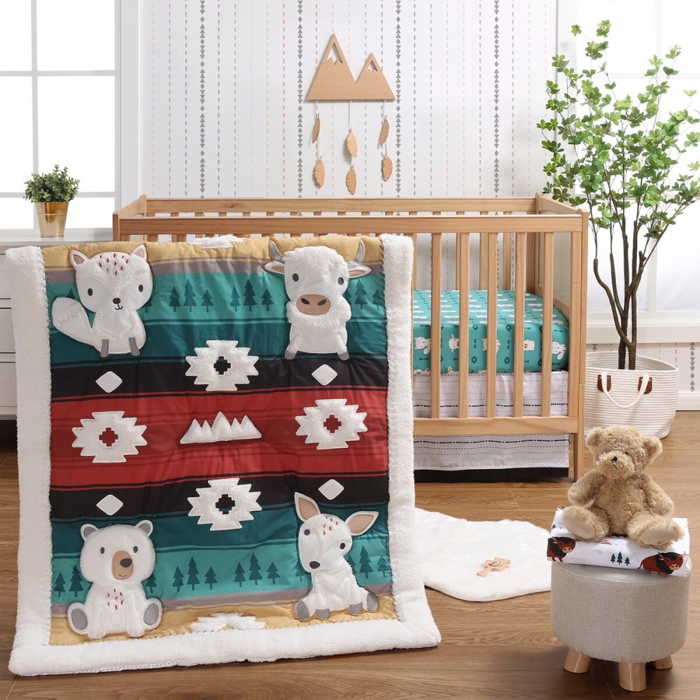 The Peanutshell 4 Piece Baby Crib Bedding Set for Boys & Girls - Newborn, Infant & Toddler Nursery Bed Set Decor with Two Crib Sheets, Dust Ruffle, Comforter - Western Woods