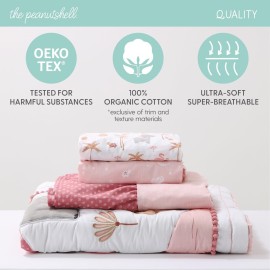 The Peanutshell 4 Piece Organic Cotton Baby Crib Bedding Set for Girls - Newborn, Infant & Toddler Nursery Bed Set Decor with Two Crib Sheets, Dust Ruffle Comforter - Safari Oasis