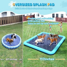 Bilibara 117\'\' Splash Pad for Dogs, Non-Slip Sprinkler for Kids, Square Splash Pad for Kids Ages 4-8, Splash Pads for Toddlers 1-3, Dog Sprinkler Shallow Pool, Outdoor Water Toys for Backyard, Teal