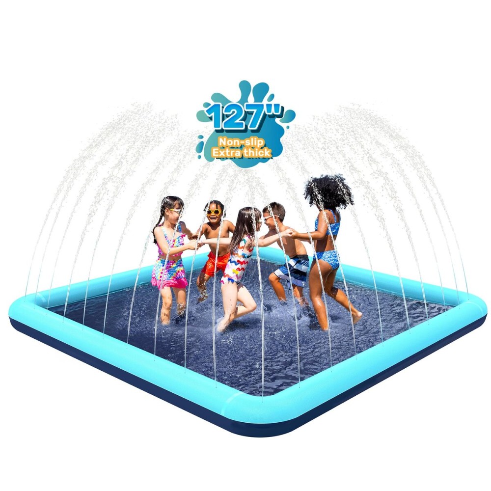 Bilibara 127\'\' Splash Pad for Dogs, Non-Slip Sprinkler for Kids, Square Splash Pad for Kids Ages 4-8, Splash Pads for Toddlers 1-3, Dog Sprinkler Shallow Pool, Outdoor Water Toys for Backyard, Teal