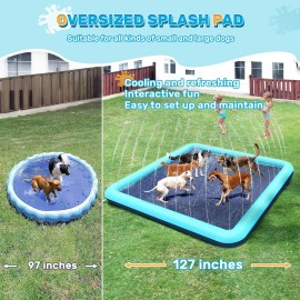 Bilibara 127\'\' Splash Pad for Dogs, Non-Slip Sprinkler for Kids, Square Splash Pad for Kids Ages 4-8, Splash Pads for Toddlers 1-3, Dog Sprinkler Shallow Pool, Outdoor Water Toys for Backyard, Teal