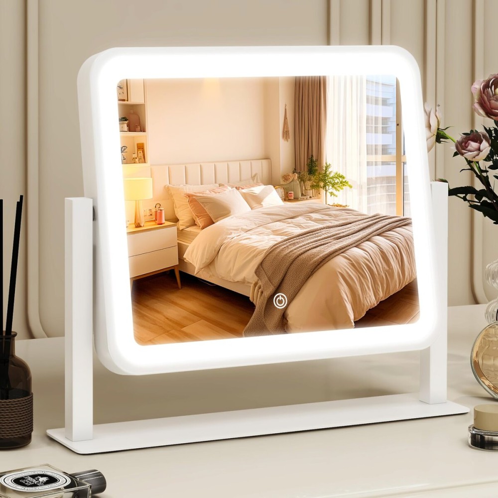 ROLOVE Vanity Mirror with Lights, 1412 LED Makeup Mirror, Lighted Makeup Mirror with Lights, Smart Touch Control 3 Colors Dimmable, Lighted Up Mirror for Makeup Desk, Bedroom, 360 Rotation