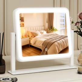 ROLOVE Vanity Mirror with Lights, 1412 LED Makeup Mirror, Lighted Makeup Mirror with Lights, Smart Touch Control 3 Colors Dimmable, Lighted Up Mirror for Makeup Desk, Bedroom, 360 Rotation