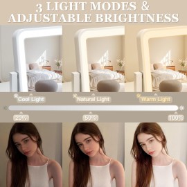 ROLOVE Vanity Mirror with Lights, 1412 LED Makeup Mirror, Lighted Makeup Mirror with Lights, Smart Touch Control 3 Colors Dimmable, Lighted Up Mirror for Makeup Desk, Bedroom, 360 Rotation