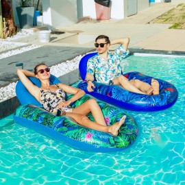 FindUWill Pool Floats Chairs Adult - 2 Pack 65\'\' x 42\'\' Large Pool Float Chairs, Inflatable Pool Lounger with Cup Phone Holder, Backrest, Footrest, Tanning Pool Lounge (Blue&Green)