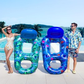 FindUWill Pool Floats Chairs Adult - 2 Pack 65\'\' x 42\'\' Large Pool Float Chairs, Inflatable Pool Lounger with Cup Phone Holder, Backrest, Footrest, Tanning Pool Lounge (Blue&Green)