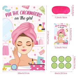 Hxezoc Spa Party Games Pin The Cucumbers on The Girl With 42 Pcs Cucumber Stickers, Large Spa Party Games Poster for Kids Girls Women Spa Birthday Party Carnival Supplies
