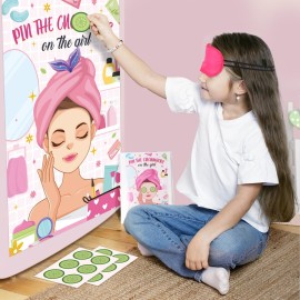 Hxezoc Spa Party Games Pin The Cucumbers on The Girl With 42 Pcs Cucumber Stickers, Large Spa Party Games Poster for Kids Girls Women Spa Birthday Party Carnival Supplies