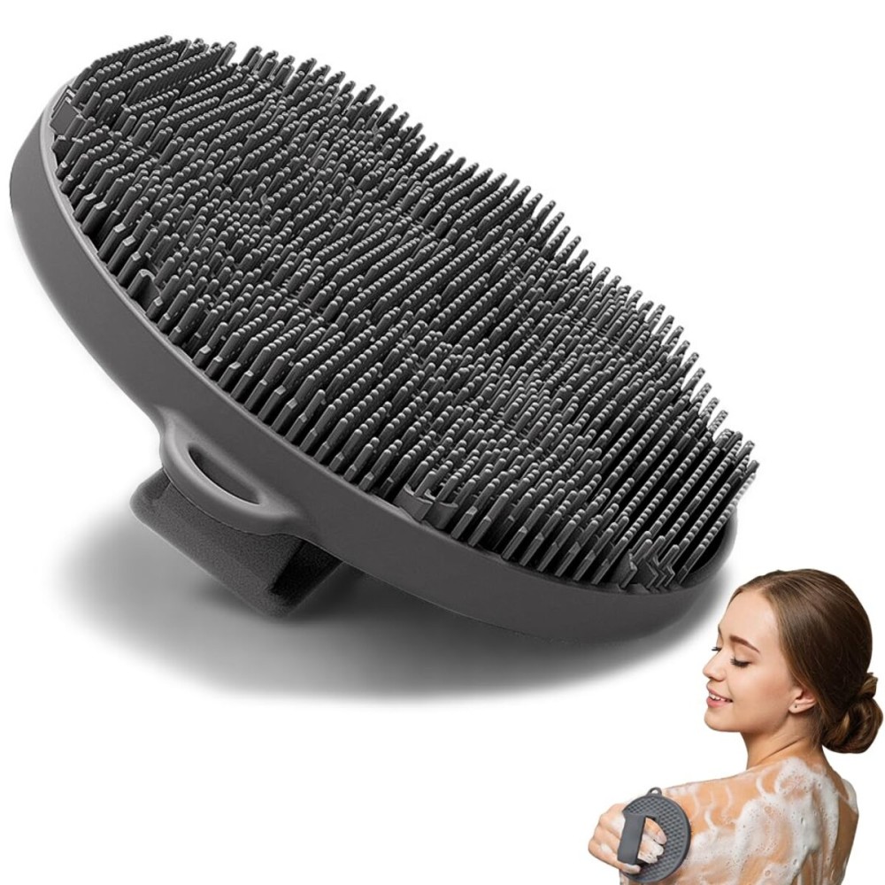 Silicone Body Brush Scrubber Soft Shower Brush Handheld Cleansing Skin Massage Exfoliating Scrubber for All Kinds of Skin(1 Pack Grey)
