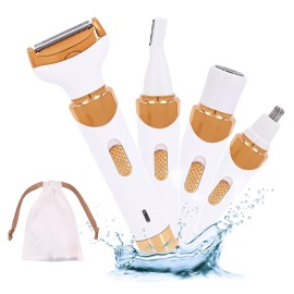 COOL CARRY Eletric Razor for Woman,4 in 1 Rechargeable Bikini Trimmer and Shaver, Wet/Dry Electric Body Hair Coldless Waterproof Facial Hair Removal Razor Painless Trimming of Pubic Face arms Legs