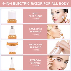 COOL CARRY Eletric Razor for Woman,4 in 1 Rechargeable Bikini Trimmer and Shaver, Wet/Dry Electric Body Hair Coldless Waterproof Facial Hair Removal Razor Painless Trimming of Pubic Face arms Legs COOL CARRY Eletric Razor for Woman,4 in 1 Rechargeable Bikini Trimmer and Shaver, Wet/Dry Electric Body Hair Coldless Waterproof Facial Hair Removal Razor Painless Trimming of Pubic Face arms Legs