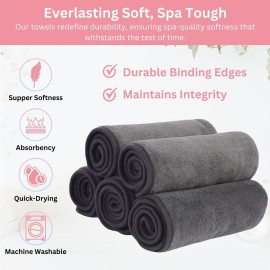 Efforest Facial Towels for Estheticians - Microfiber Soft Spa Towel for Skincare, Massage & Professional Use (Grey, Pack of 5)