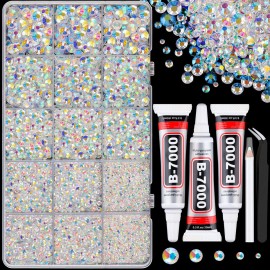 16000Pcs Resin Jelly Rhinestones for Crafting, Transparent AB Flatback Gems, Bedazzling Crystal with 3Pcs 10ml B7000 Jewelry Glue for DIY Crafts Clothing Tumblers Shoes Fabric Nail Art