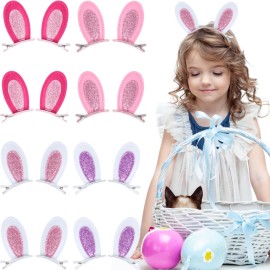 16 Pcs Bunny Ear Hair Clips with Glitter Rabbit Ears, Toddlers Animal Hair Pins Easter Hair Accessories for Girls Hair Clips Kids Costume Party Supplies
