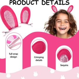 16 Pcs Bunny Ear Hair Clips with Glitter Rabbit Ears, Toddlers Animal Hair Pins Easter Hair Accessories for Girls Hair Clips Kids Costume Party Supplies