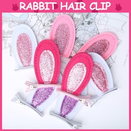 16 Pcs Bunny Ear Hair Clips with Glitter Rabbit Ears, Toddlers Animal Hair Pins Easter Hair Accessories for Girls Hair Clips Kids Costume Party Supplies