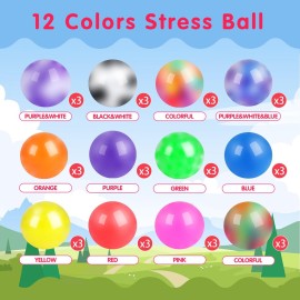 36 Pack Squishy Ball, Stress Balls Bulk for Adults, Mini Stress Balls, Anti-Anxiety and Fidget Balls to Relax, Birthday Gifts, Goodie Bag Stuffers