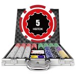 HEITOK Casino Poker Set with Numbered Chips 500-Piece for Card Board Game, 11.5 Gram with Playing Cards Waterproof for Texas Hold\'em, Blackjack Gambling, Card Club or Late Night Poker Games