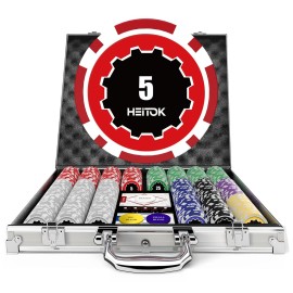 HEITOK Casino Poker Set with Numbered Chips 500-Piece for Card Board Game, 11.5 Gram with Playing Cards Waterproof for Texas Hold\'em, Blackjack Gambling, Card Club or Late Night Poker Games