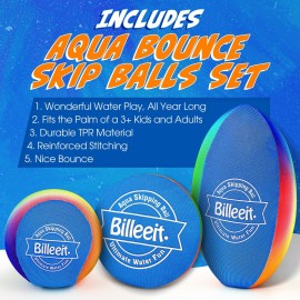 Billeeit Water Skipping Balls Set for Pool Play, Include 1 Rugby, 2 Balls and 2 Discs, Rainbow Color Splash Water Bouncing Balls, Fun Beach Toys & Games for Kids 3+ 4-8-12 and Adults
