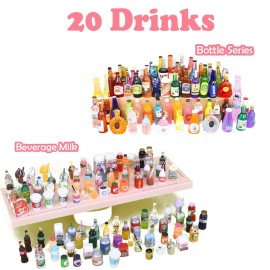 150Pcs Miniatures Food Drinks Bottles Doll House Accessories 1:12 Playset Pretend Play Kitchen Game Party Toys Mini Things Stuff Tiny Baking Travel Road Trip Toys Micro Mart Toddler Boys Girls