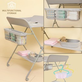 KARAOK Baby Changing Table with Wheels, Portable Diaper Changing Station with 4-Level Height Adjustment & Storage Rack for Newborn, Infant(Light Grey)