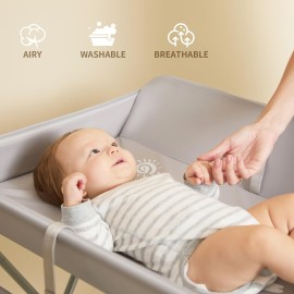 KARAOK Baby Changing Table with Wheels, Portable Diaper Changing Station with 4-Level Height Adjustment & Storage Rack for Newborn, Infant(Light Grey)