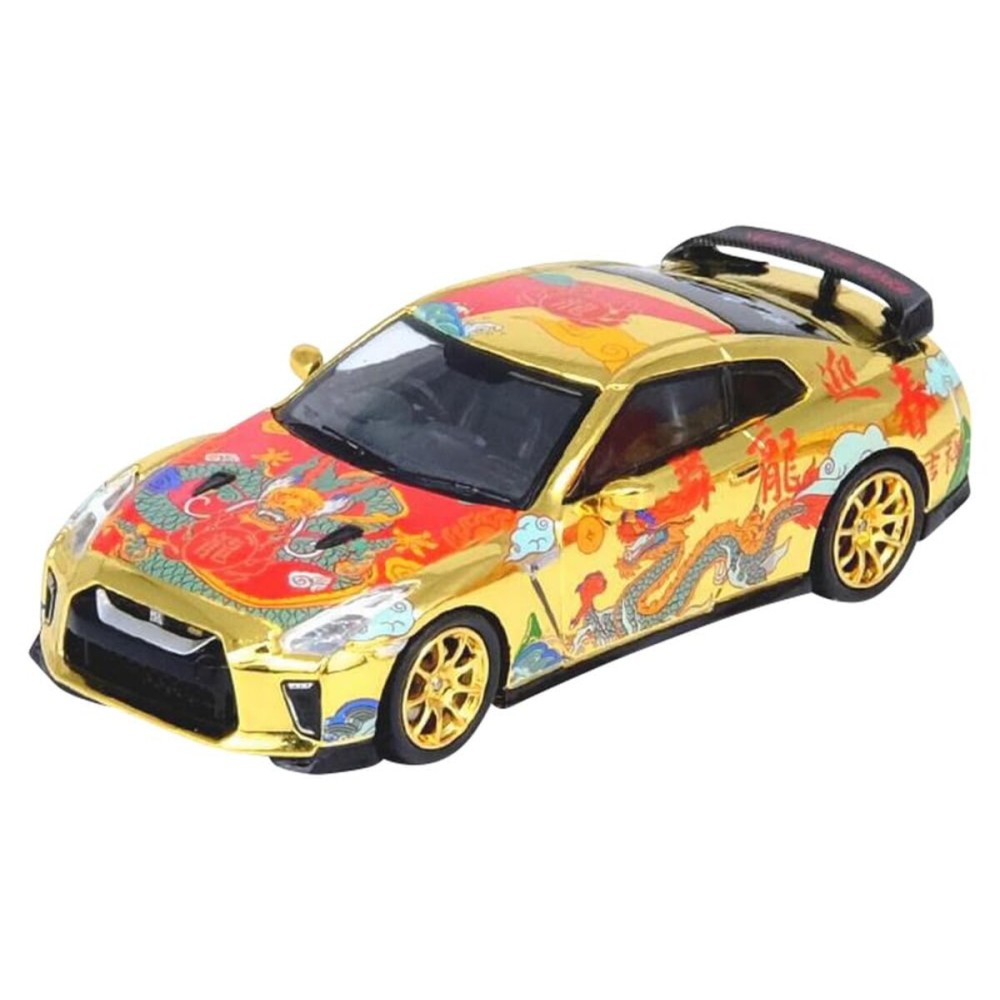 Inno Models GT-R (R35) RHD (Right Hand Drive) Gold Metallic with Graphics Year of The Dragon - 2024 Chinese New Year Special Edition 1/64 Diecast Model Car IN64-R35-CNY24