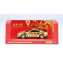 Inno Models GT-R (R35) RHD (Right Hand Drive) Gold Metallic with Graphics Year of The Dragon - 2024 Chinese New Year Special Edition 1/64 Diecast Model Car IN64-R35-CNY24