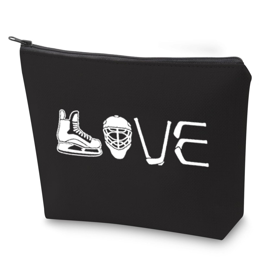 ZJXHPO Hockey Player Cosmetic Bag Ice Hockey Travel Case Gift Hockey Mom Survival Kit Hockey Team Gift Hockey Lover Makeup Zipper Pouch Bag (BL Hockey Love)