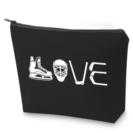 ZJXHPO Hockey Player Cosmetic Bag Ice Hockey Travel Case Gift Hockey Mom Survival Kit Hockey Team Gift Hockey Lover Makeup Zipper Pouch Bag (BL Hockey Love)