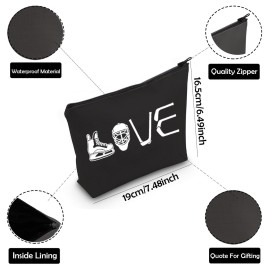 ZJXHPO Hockey Player Cosmetic Bag Ice Hockey Travel Case Gift Hockey Mom Survival Kit Hockey Team Gift Hockey Lover Makeup Zipper Pouch Bag (BL Hockey Love)