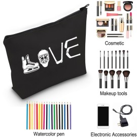 ZJXHPO Hockey Player Cosmetic Bag Ice Hockey Travel Case Gift Hockey Mom Survival Kit Hockey Team Gift Hockey Lover Makeup Zipper Pouch Bag (BL Hockey Love)