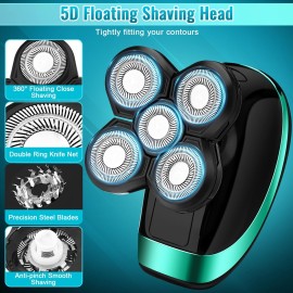 Head Shavers for Bald Men, 5D Electric Razor Dolodomy 5 in 1 Waterproof Display Mens Shaver for Wet Dry Electric Skull Shavers with LED Lights Nose Hair Sideburns Trimmer and Face Cleaning Brush
