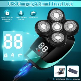 Head Shavers for Bald Men, 5D Electric Razor Dolodomy 5 in 1 Waterproof Display Mens Shaver for Wet Dry Electric Skull Shavers with LED Lights Nose Hair Sideburns Trimmer and Face Cleaning Brush