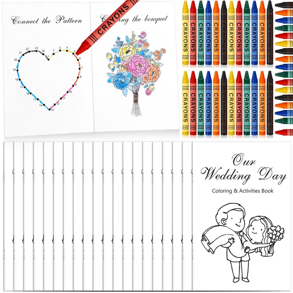 Spakon 20 Set Wedding Activity Book Wedding Coloring Books for Kids Boy Girl Wedding Favors for Kids Wedding Games Favors Reception, 20 Pages, Crayons Included