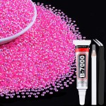 10000Pcs 2mm Resin Jelly Rhinestones with 1Pcs 10ml B7000 Jewelry Glue for Crafting, Hot Pink AB Flatback Gems, Bedazzling Crystal Bulk for DIY Crafts Clothing Tumblers Shoes Nail Art Fabric
