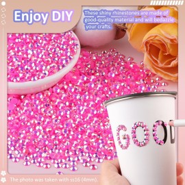 10000Pcs 2mm Resin Jelly Rhinestones with 1Pcs 10ml B7000 Jewelry Glue for Crafting, Hot Pink AB Flatback Gems, Bedazzling Crystal Bulk for DIY Crafts Clothing Tumblers Shoes Nail Art Fabric