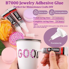 10000Pcs 2mm Resin Jelly Rhinestones with 1Pcs 10ml B7000 Jewelry Glue for Crafting, Hot Pink AB Flatback Gems, Bedazzling Crystal Bulk for DIY Crafts Clothing Tumblers Shoes Nail Art Fabric