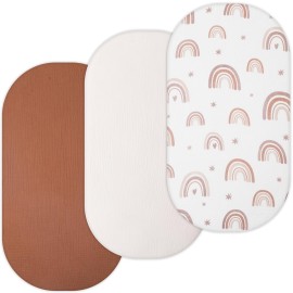 TansyPanda Muslin Bassinet Sheets for Munchkin Brica, 4moms MamaRoo, Nordmiex, Snoo Bassinet, Pack 3, 18 x 30 in, Ultra Soft, Breathable, Snug Fit, Unisex Boys and Girls, Brown Rainbow