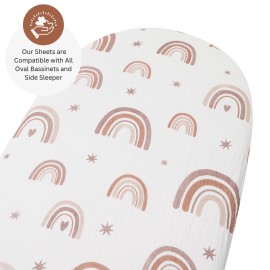 TansyPanda Muslin Bassinet Sheets for Munchkin Brica, 4moms MamaRoo, Nordmiex, Snoo Bassinet, Pack 3, 18 x 30 in, Ultra Soft, Breathable, Snug Fit, Unisex Boys and Girls, Brown Rainbow