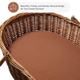 TansyPanda Muslin Bassinet Sheets for Munchkin Brica, 4moms MamaRoo, Nordmiex, Snoo Bassinet, Pack 3, 18 x 30 in, Ultra Soft, Breathable, Snug Fit, Unisex Boys and Girls, Brown Rainbow
