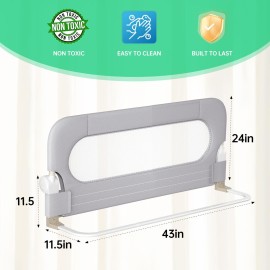 UPGOGO Folding Bed Rail for Toddlers,Baby Bed Rail Guard with Reinforced Anchor Safety System,Fit Bunk,Full Size,Queen,King,Twin(Grey,43x23.6)