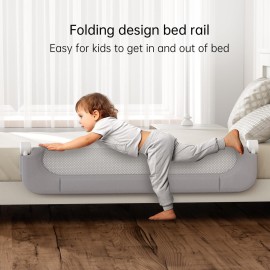 UPGOGO Folding Bed Rail for Toddlers,Baby Bed Rail Guard with Reinforced Anchor Safety System,Fit Bunk,Full Size,Queen,King,Twin(Grey,43x23.6)