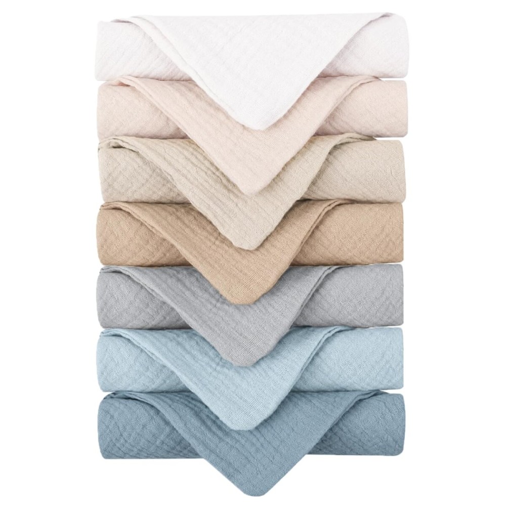 Konssy 7-Pack Ultra Soft Muslin Cotton Face Wash Cloths, Reusable Absorbent Washcloths for Sensitive Skin, Lightweight Facial Makeup Remover Towels for Women (11 x 11 Inch)