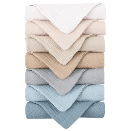 Konssy 7-Pack Ultra Soft Muslin Cotton Face Wash Cloths, Reusable Absorbent Washcloths for Sensitive Skin, Lightweight Facial Makeup Remover Towels for Women (11 x 11 Inch)