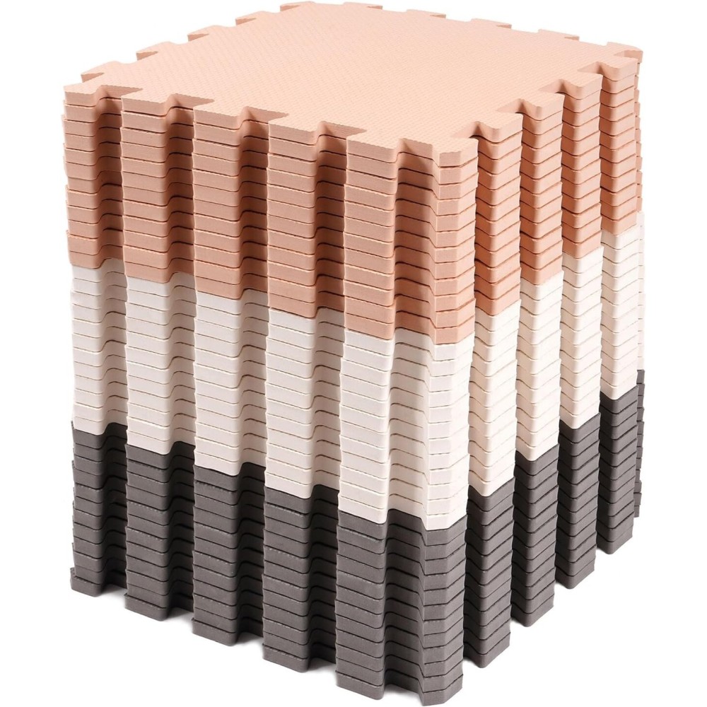 BalanceFrom Puzzle Play Mat, 36-Pc Interlocking Foam Floor Tiles, Cream/Gray/Beige - Playroom Tile Flooring Mats for Indoor and Outdoor Playpen and Playground
