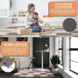 BalanceFrom Puzzle Play Mat, 36-Pc Interlocking Foam Floor Tiles, Cream/Gray/Beige - Playroom Tile Flooring Mats for Indoor and Outdoor Playpen and Playground