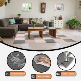 BalanceFrom Puzzle Play Mat, 36-Pc Interlocking Foam Floor Tiles, Cream/Gray/Beige - Playroom Tile Flooring Mats for Indoor and Outdoor Playpen and Playground